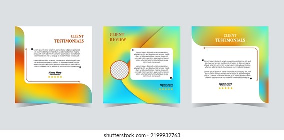 Set of customer testimonials social media template. Blue yellow gradient mesh background vector illustration. Modern Banner, flyer, poster vector illustration