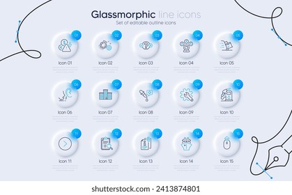 Set of Customisation, Ship and Delivery cart line icons for web app. Chemistry pipette, Search analysis, Deflation icons. Video conference, Whisper, Forward signs. Gears, Attached info. Vector