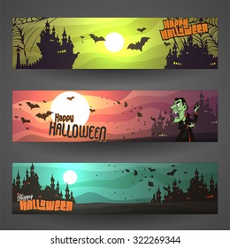 Set of customizable Halloween vector banners, cartoon backgrounds