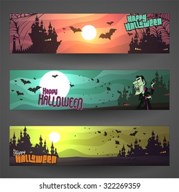 Set of customizable Halloween vector banners, cartoon backgrounds