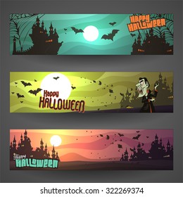 Set of customizable Halloween vector banners, cartoon backgrounds