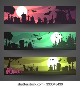 Set of customizable Halloween vector banners, cartoon backgrounds