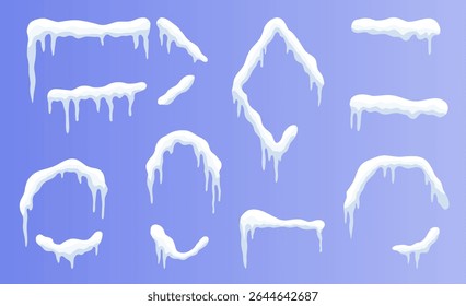 Set of customizable snow ice cap advertising banners in various shapes, ideal for winter promotions.