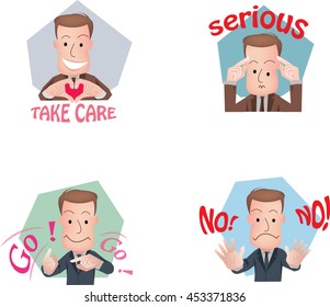 Set of cut businessman or office worker pose in various characters expressing feeling and emotion in communication concept.vector