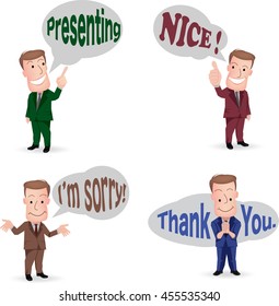 Set of cut businessman or office worker pose in various characters expressing feeling and emotion in communication concept.vector
