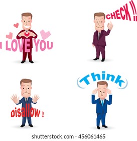 Set of cut businessman or office worker pose in various characters expressing feeling and emotion in communication concept.vector