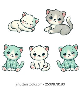 Set cut cat isolated on white background.
