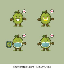 set cut durian mascot vector design