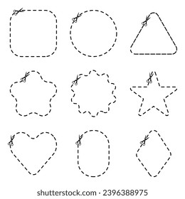 Set cut here shapes. Scissor cutting line symbol vector illustration.