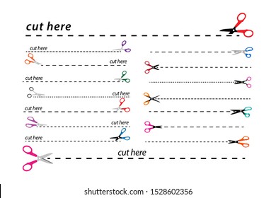 set of cut lines scissors, editable stroke. eps 10 vector