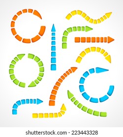 Set of cut out arrows on gray background. Vector design elements
