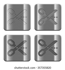 Set of cut out buttons vector in brushed metal style.