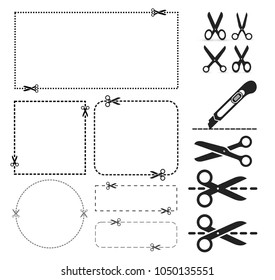 Set of a cut out coupon rectangle shape with scissors. Vector illustration. Isolated on white background