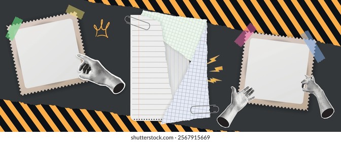 A set of cut out elements of a halftone collage. Scrapbooking halftone cutout collage. Contemporary elements in a retro pop art style