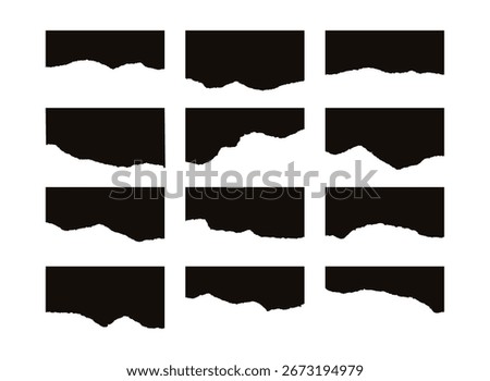 set of cut paper, ripped and torn sheet, vintage grunge shapes elements paper label note, blank page pieces background	
