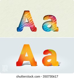 Set of cut paper vector letters and bright, positive letters with noise and shadows. The capital letters "A" and lowercase "a."  EPS10.