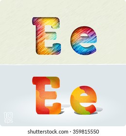 Set of cut paper vector letters and bright, positive letters with noise and shadows. The capital letters "E" and lowercase "e." EPS10.
