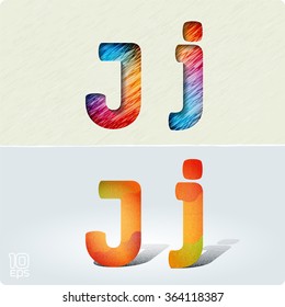 Set of cut paper vector letters and bright, positive letters with noise and shadows. The capital letters "J" and lowercase "j". EPS10.