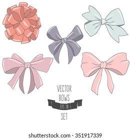 Set of cute 5 bows.Hand-drawn vector illustration.
