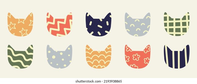 Set of cute abstract cats. Vector hand drawn cartoon style illustration for children.