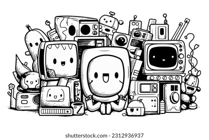 Juego de caracteres electrónicos abstractos y simples
