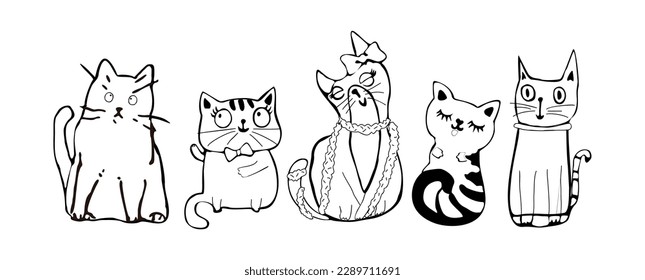 Juego de adorables dibujos vectoriales de gatos adorables.