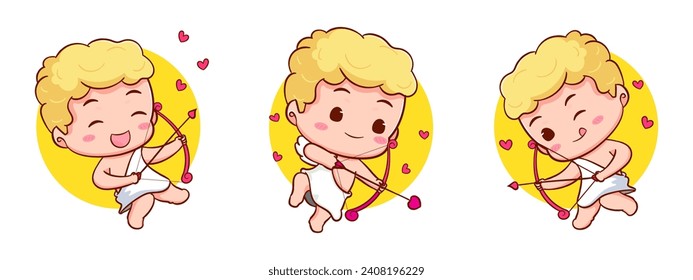 Set cute Adorable Cupid cartoon character. Amur babies, little angels or god eros. Valentines day concept design. Adorable angel in love. Kawaii chibi vector character. Isolated white background.