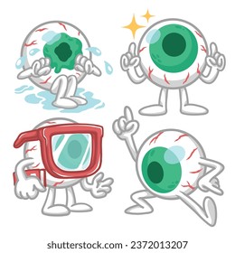 set of cute and adorable eyeball mascot sticker character illustration 