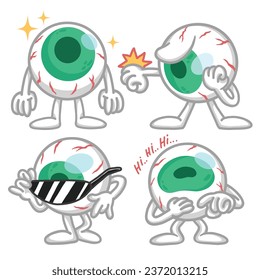 set of cute and adorable eyeball mascot sticker character illustration 