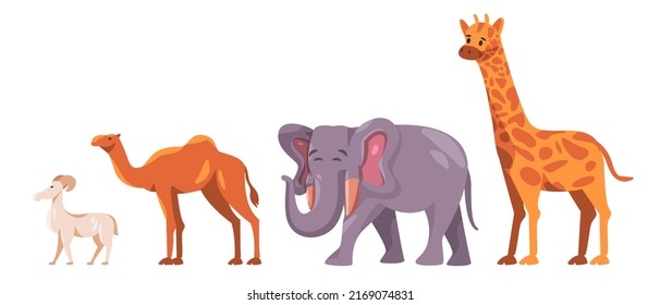 Set of cute Africa safari animal collection like deer camel elephant and girrafe in white background cartoon vector illustration