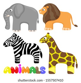 Set of cute african animals on a white background.
