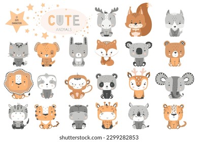 Set of cute African forest and domestic animals.
