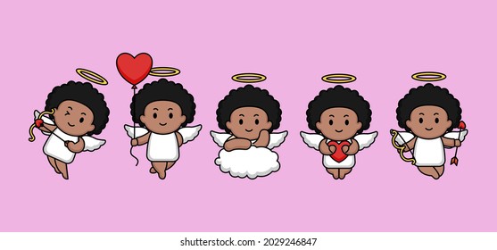 Set of cute afro cupid in Valentine's Day