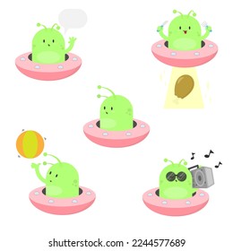 Set of cute alien in various kinds of activities. Suitable for children's book cover illustration