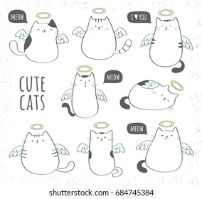 Set cute angel cats