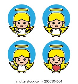 set Cute angel character vector illustration