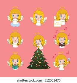 Set of cute angel with different activities