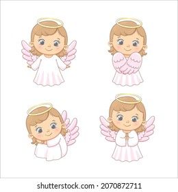 A set of cute angel girl. Vector illustration of a cartoon.