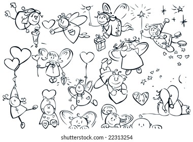 Set of cute  angels for design, Valentine's day!