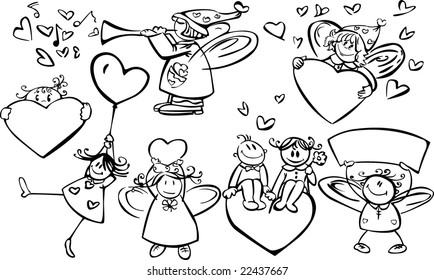 Set of cute angels for design, Valentine's day!