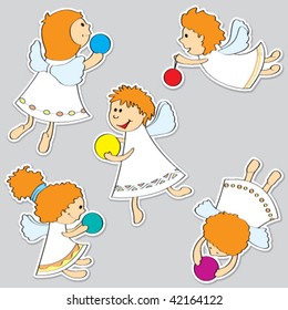 Set of cute angels, vector illustration