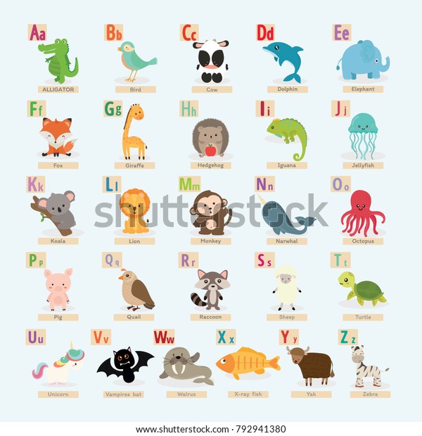 Set Cute Animal Alphabet Stock Vector (Royalty Free) 792941380