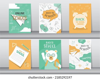 Juego de animales lindos para volver al juego de tarjetas escolares, escolares, nota, aprendizaje, animal, genial, ilustración vectorial. 