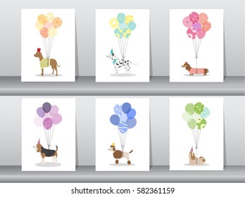 Set of cute animal with balloon,Vector illustrations 