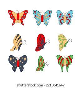 set of cute animal of butterfly on cartoon version,vector illustration