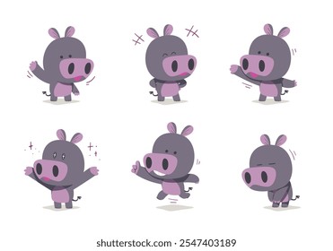 conjunto de bonitinho Animal desenho animado bebê Hippo mascote personagem