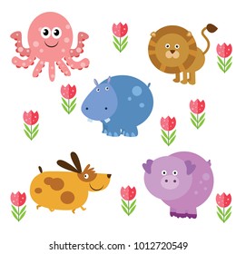 Set of cute animal cartoon for kids