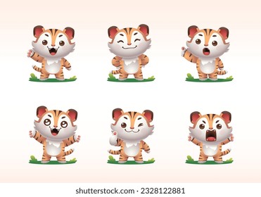 juego de tira cómica animal personaje de mascota tigre	
