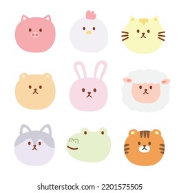 Set of cute animal cartoon.Character hand drawn design.Pastel color.Pet,farm,wildlife collection.Kawaii.Vector.Illustration.