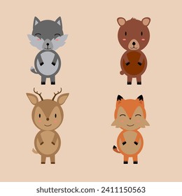 conjunto de personajes lindos de animales, ciervos, zorros, osos, lobos, animales salvajes en el bosque